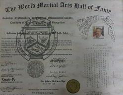 Certificate of Rank Registration and Recognition - The World Martial Arts Hall Of Fame